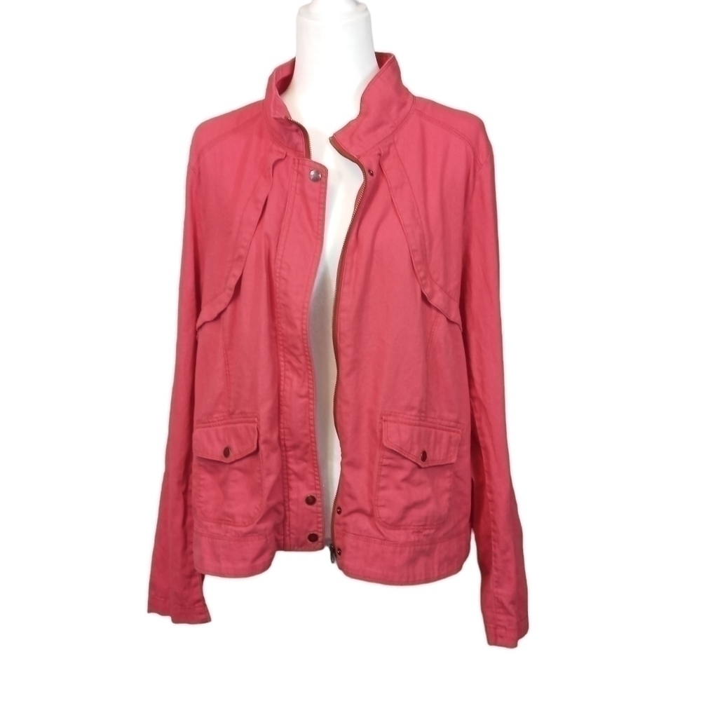 Maurices linen cotton blend zip up coral colored jacket Plus size 2X